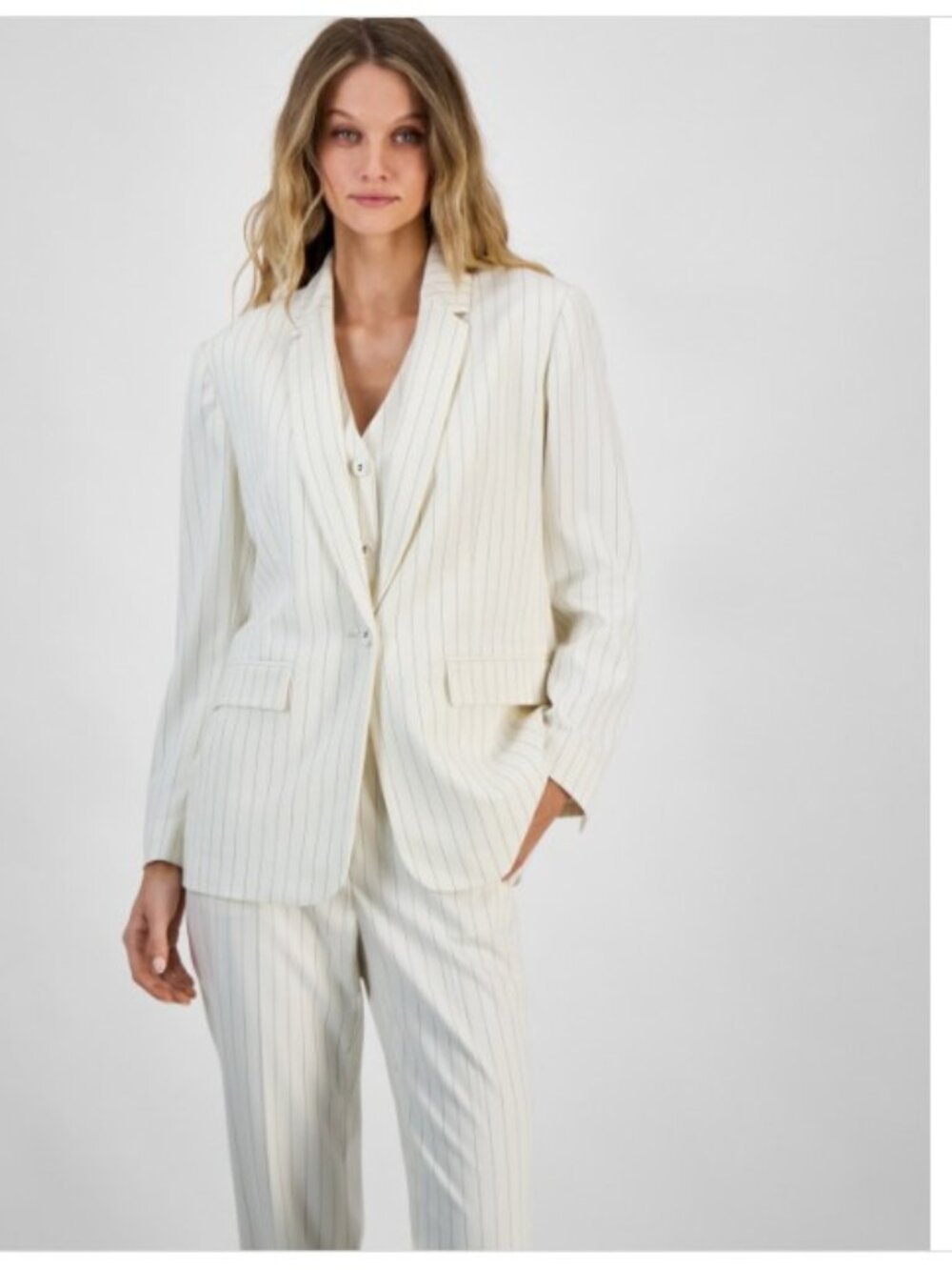 Bar Iii Women's Pinstriped Jacket, - Bar White/black